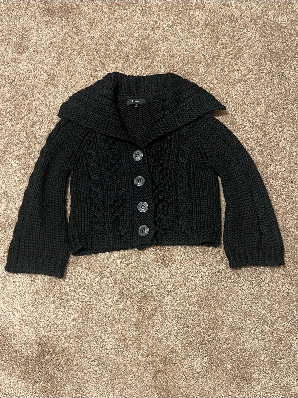 Express Black Shawl-Collar Cable Knit Button Cardigan